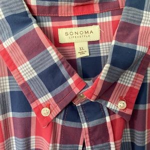 Plaid Sonoma button down casual shirt very nice XL red blue white